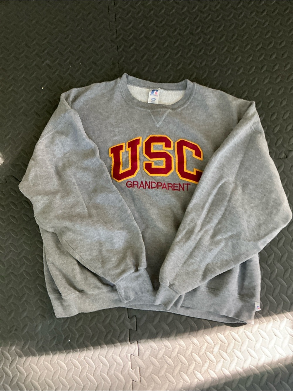 Russell Athletic USC Gray Crewneck Sweatshirt with Red & Gold Logo
